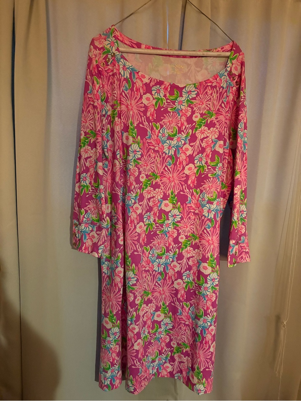 Lilly Pulitzer Pink Floral Midi Dress with Blue and Green Accents - Picture 4 of 4